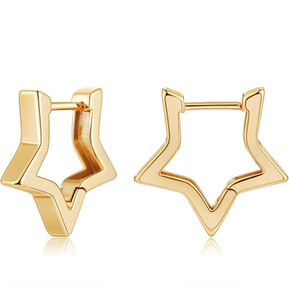 14k gold plated star huggie hoop earrings